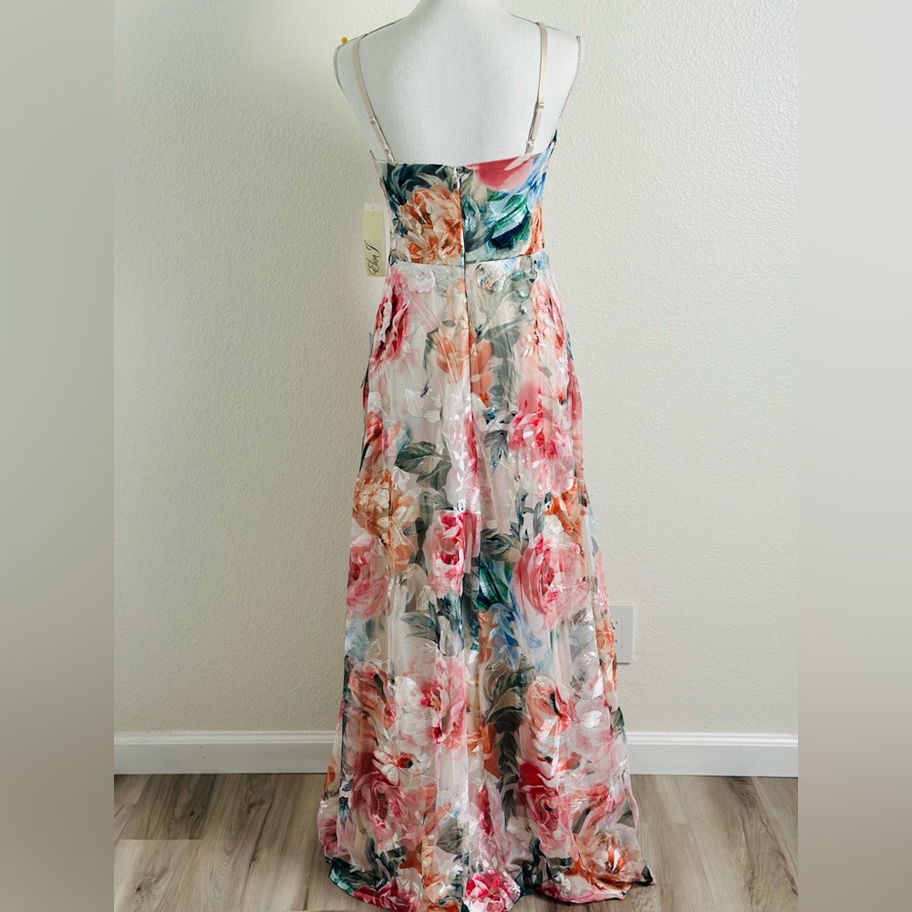 Eliza J floral Print Embroidered Mesh Gown Size 2 - Picture 4 of 11